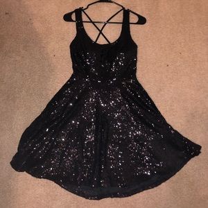 Black Sequence Dress with Criss Cross Back